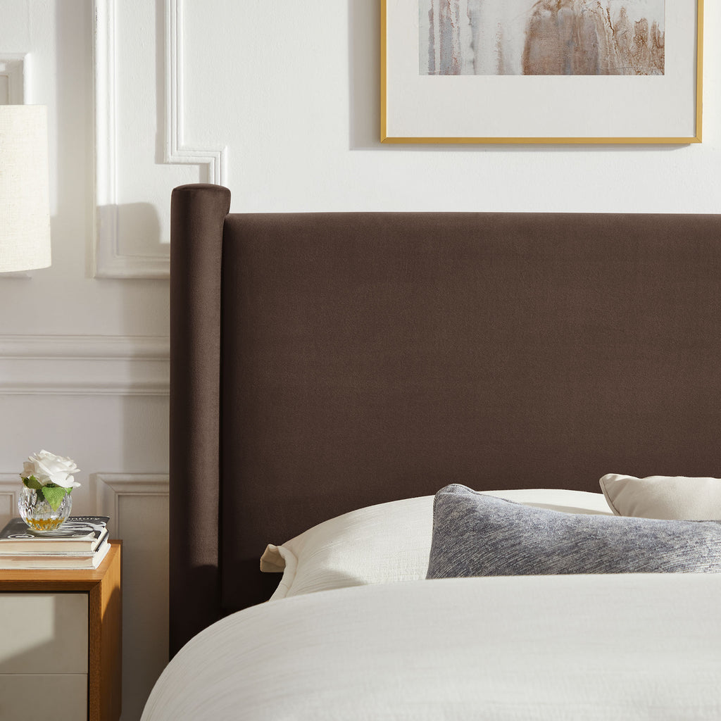Rael Performance Velvet Full Platform Bed - Chocolate Brown