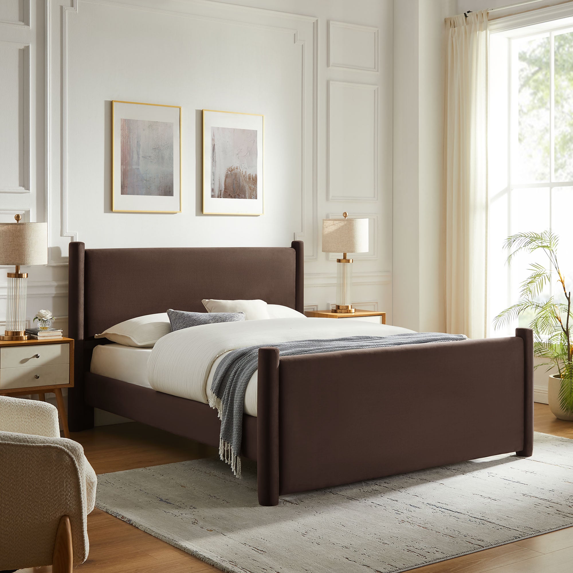 Rael Performance Velvet Full Platform Bed - Chocolate Brown
