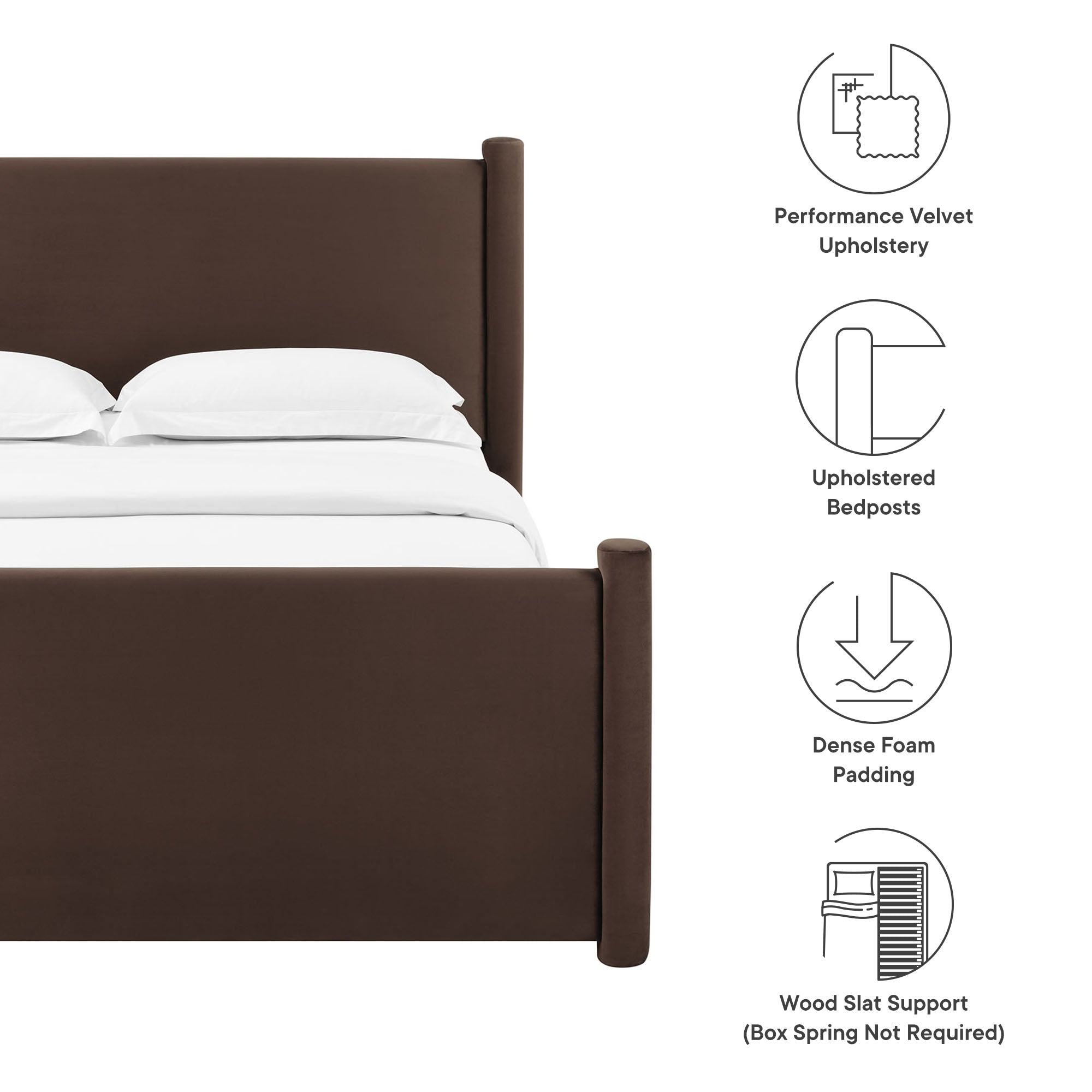 Rael Performance Velvet Full Platform Bed - Chocolate Brown