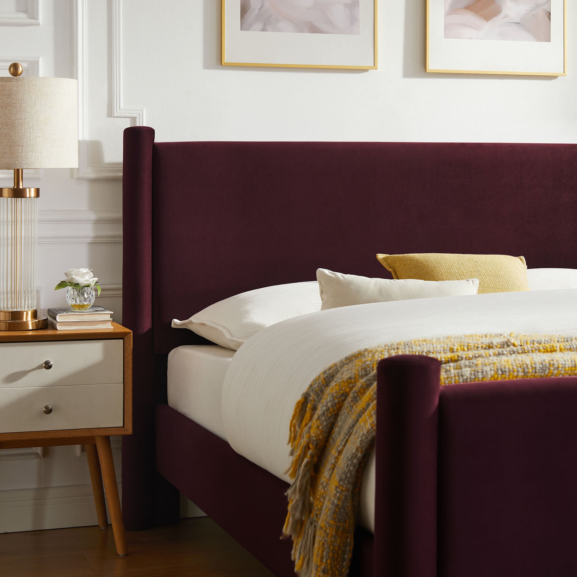 Rael Performance Velvet Full Platform Bed - Mulberry