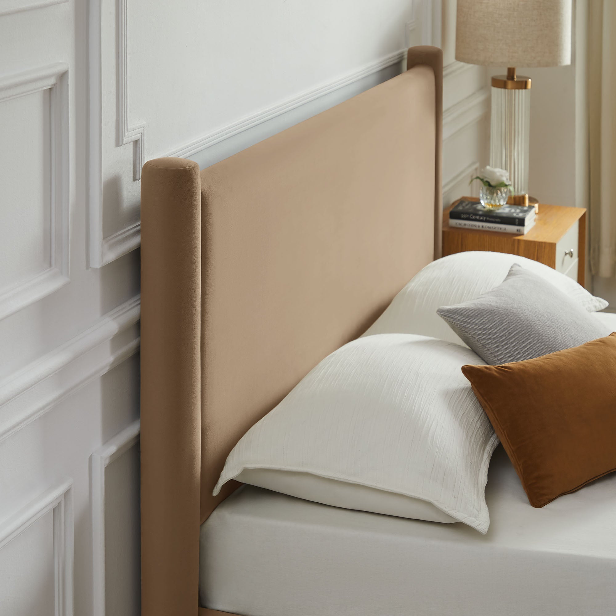 Rael Performance Velvet Full Platform Bed - Taupe