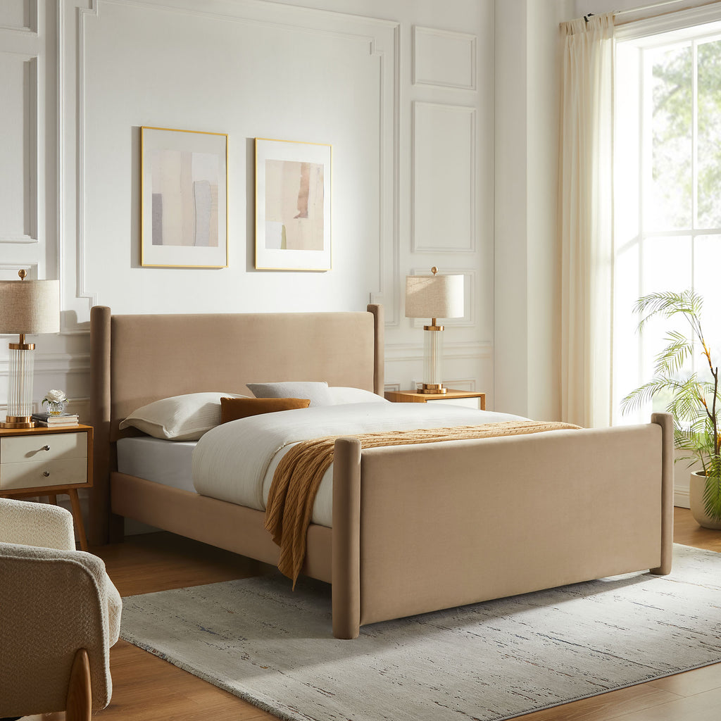 Rael Performance Velvet Full Platform Bed - Taupe