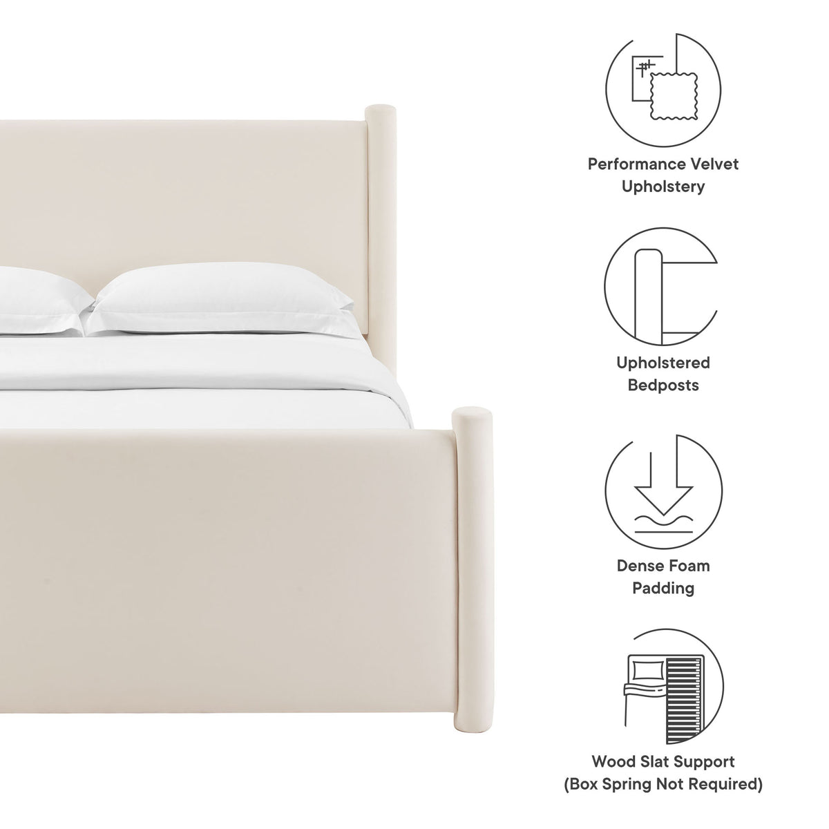 Rael Performance Velvet Queen Platform Bed - Alabaster