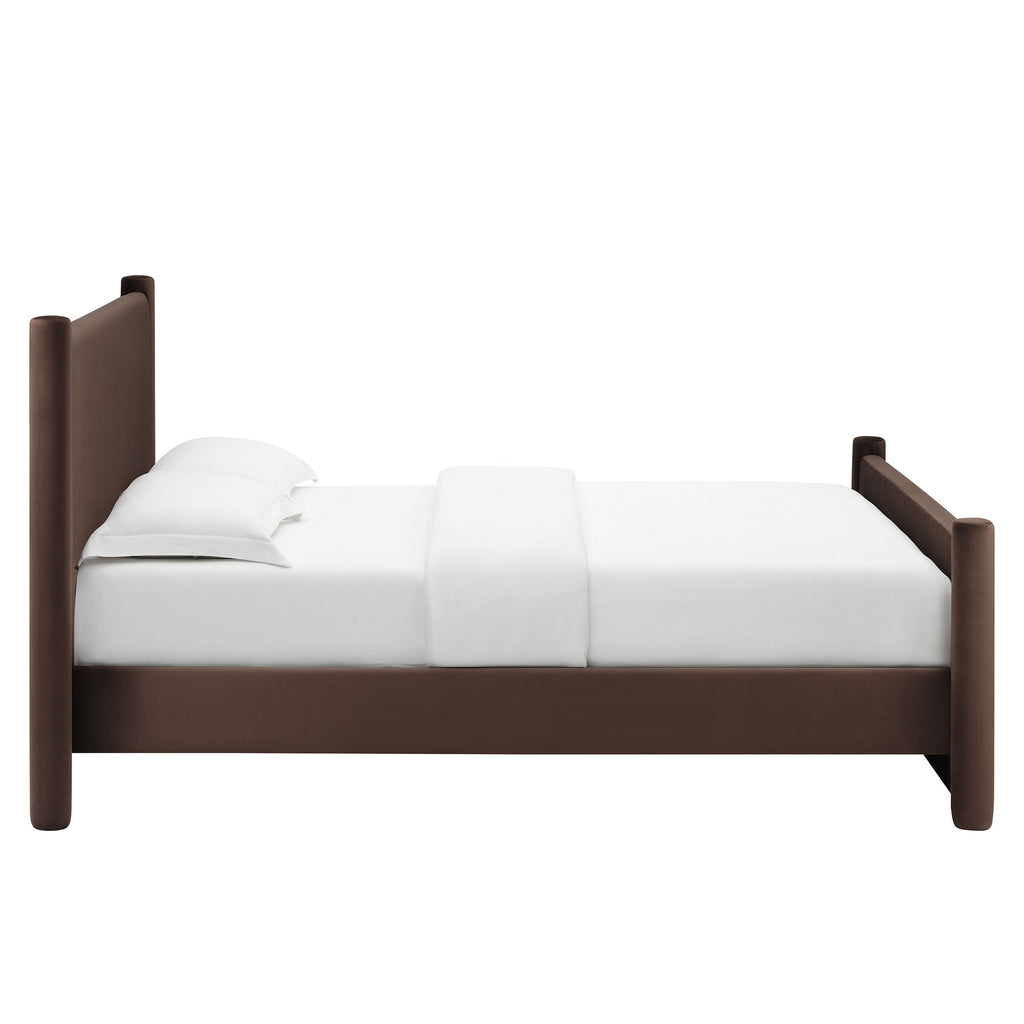 Rael Performance Velvet Queen Platform Bed - Chocolate Brown