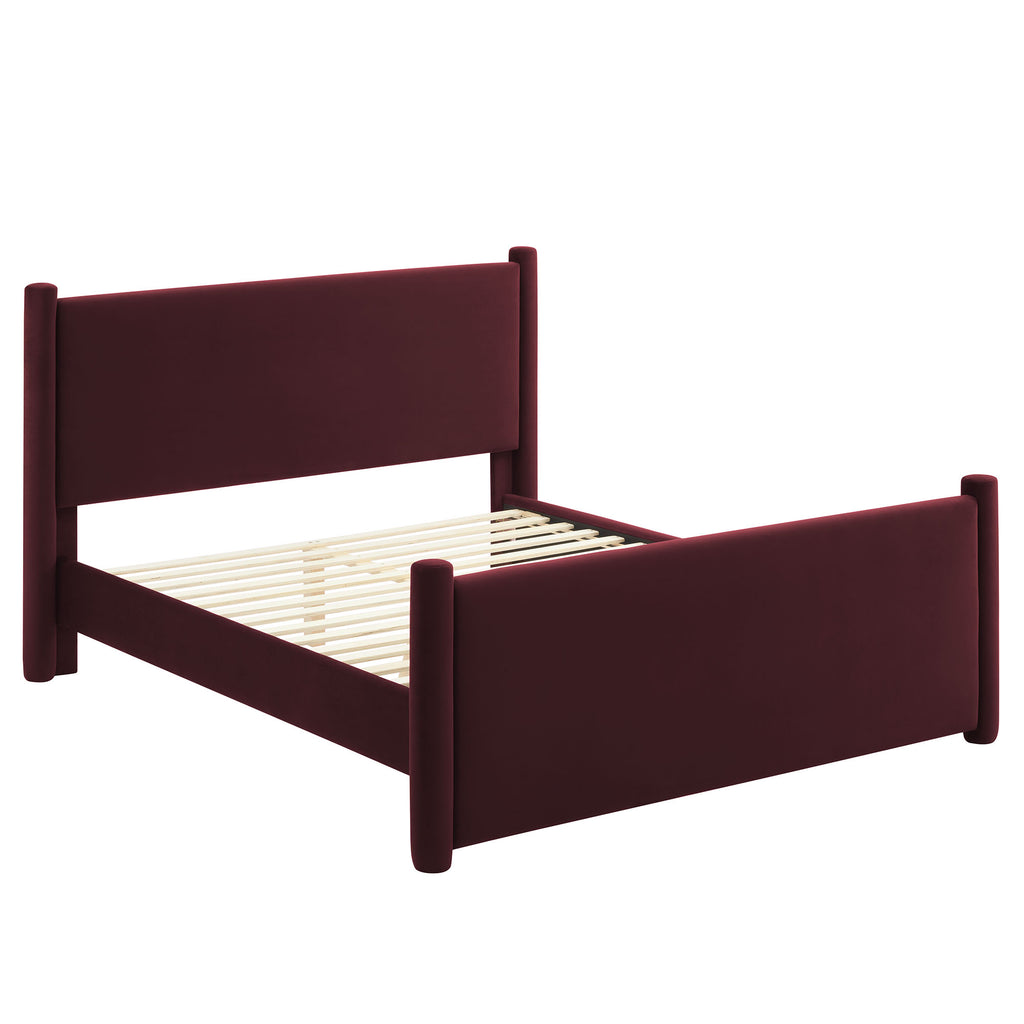 Rael Performance Velvet Queen Platform Bed - Mulberry