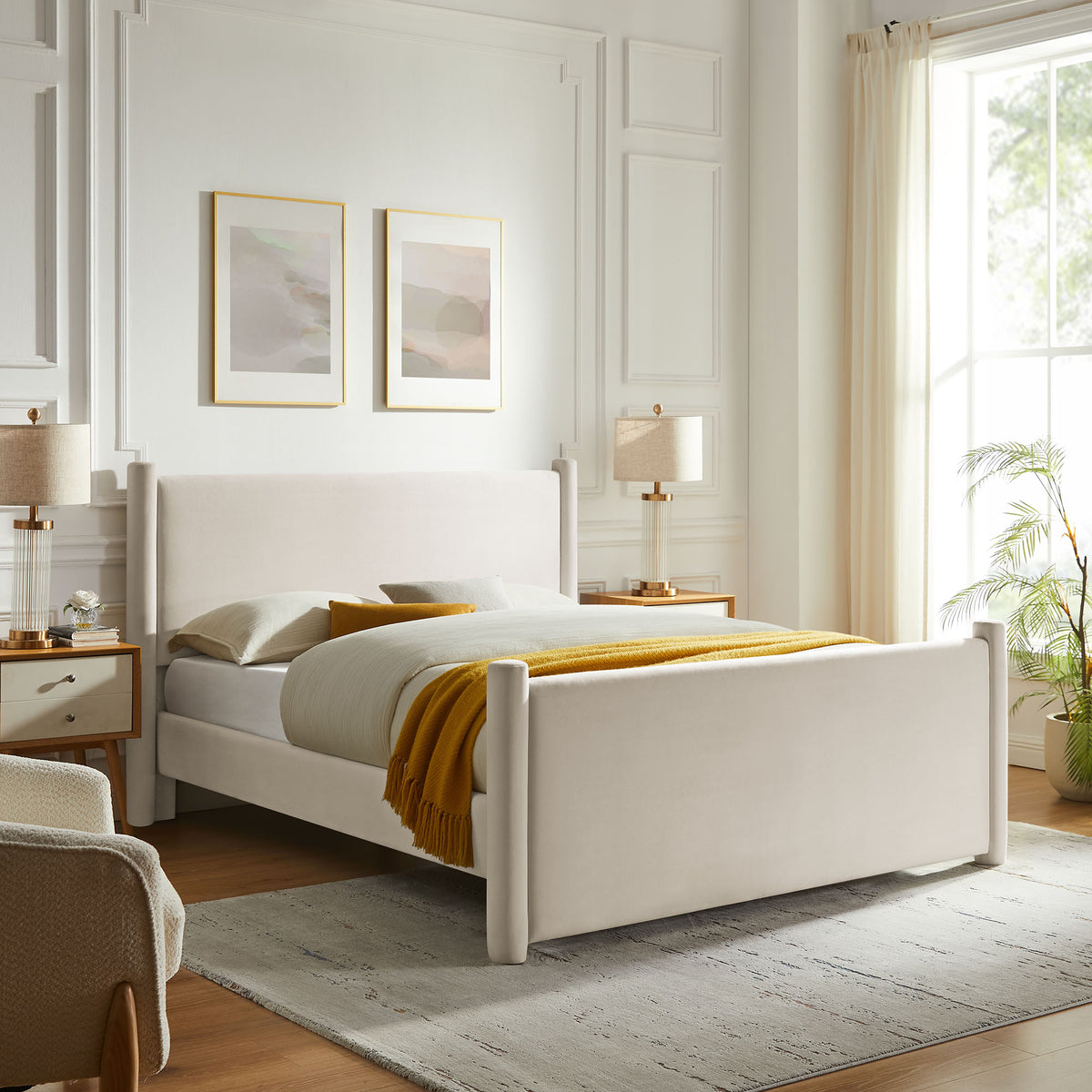 Rael Performance Velvet King Platform Bed - Alabaster