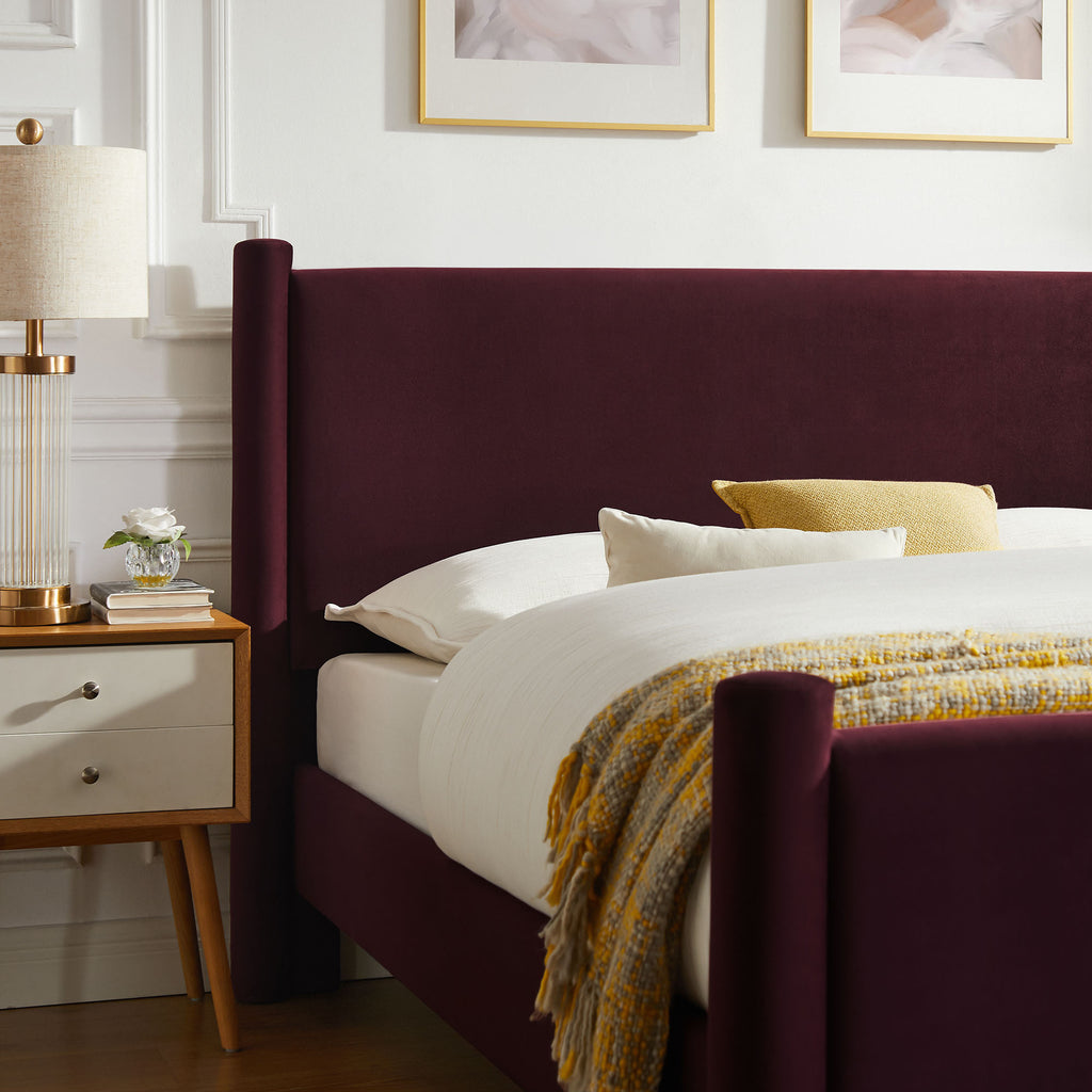 Rael Performance Velvet King Platform Bed - Mulberry