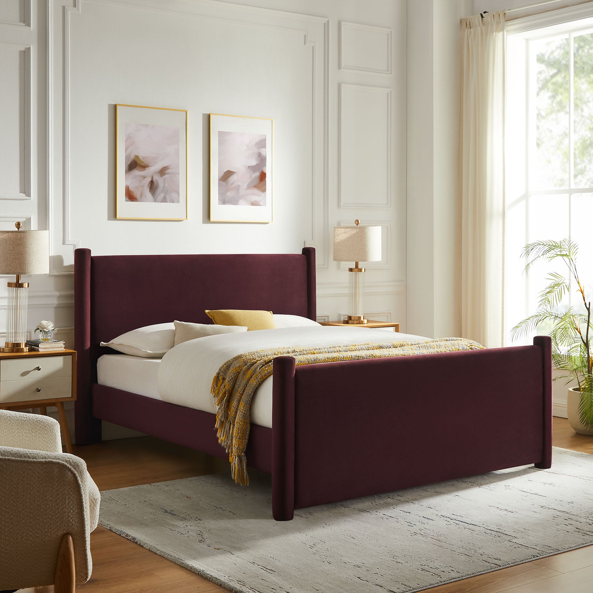 Rael Performance Velvet King Platform Bed - Mulberry