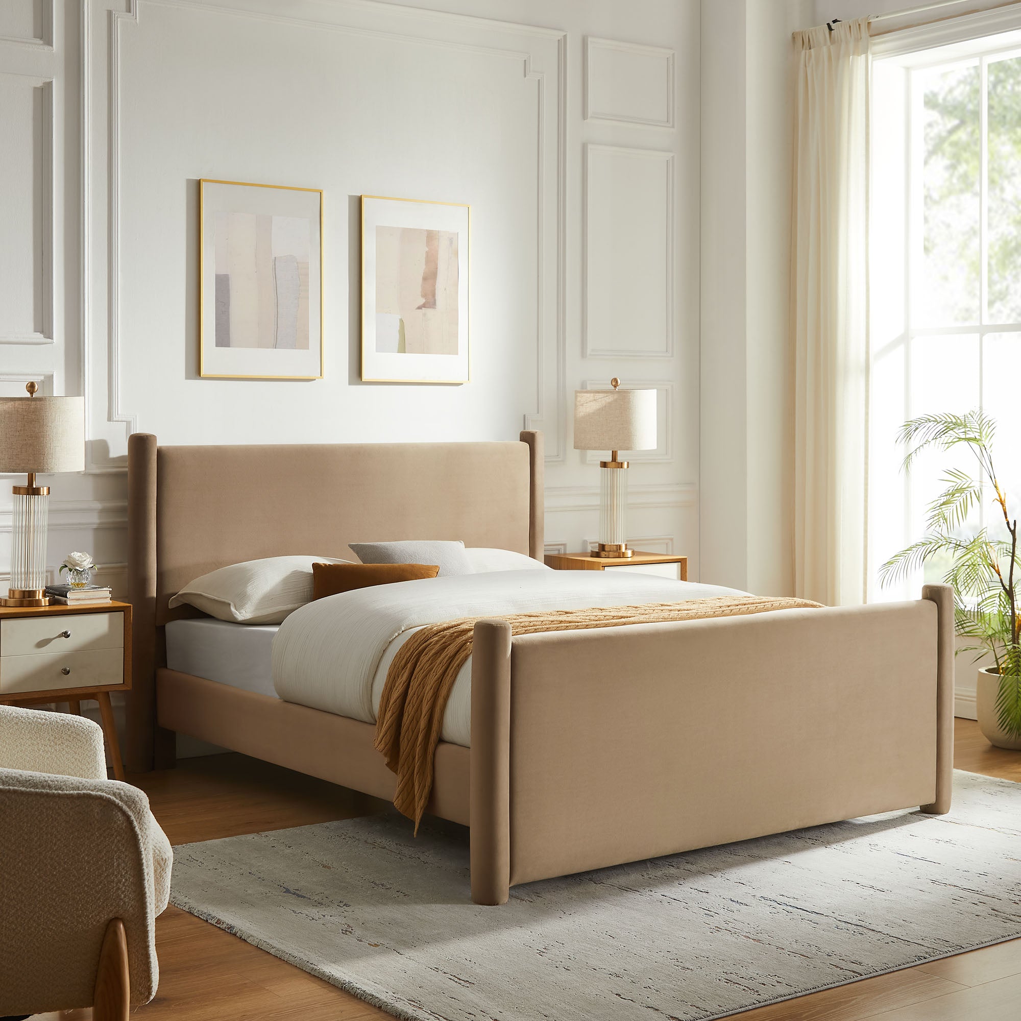 Rael Performance Velvet King Platform Bed - Taupe