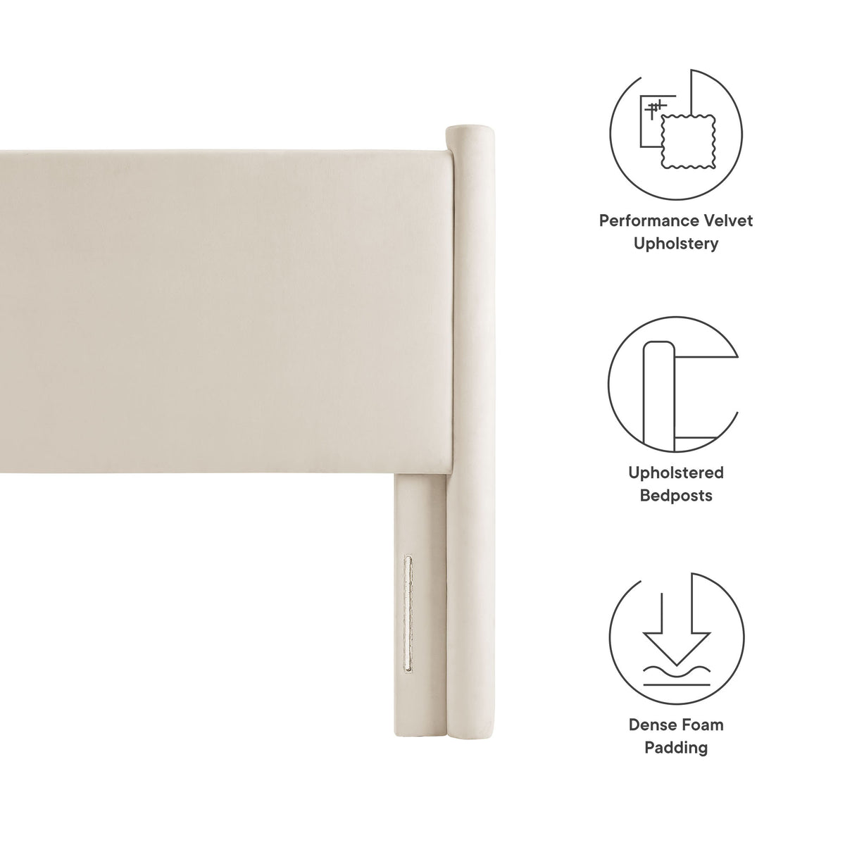 Rael Performance Velvet Twin Headboard - Alabaster