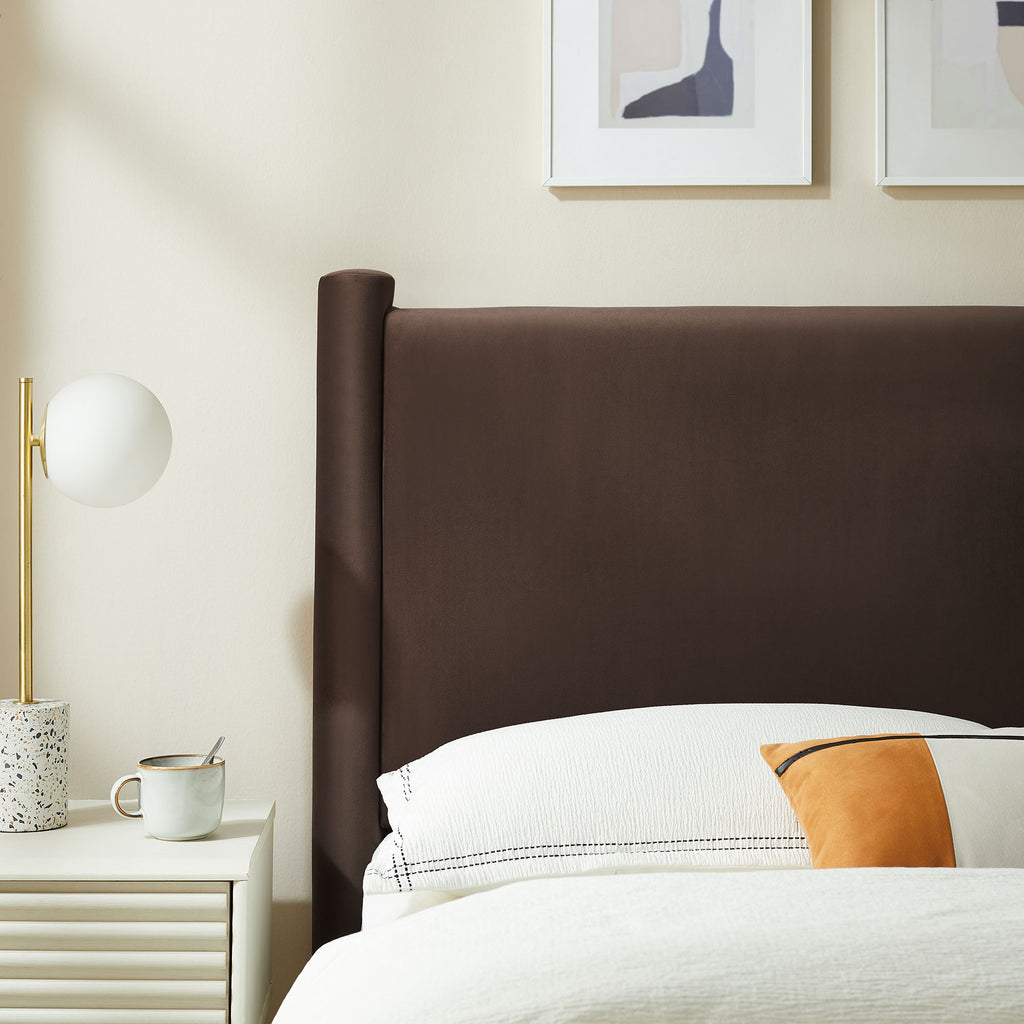 Rael Performance Velvet Twin Headboard - Chocolate Brown