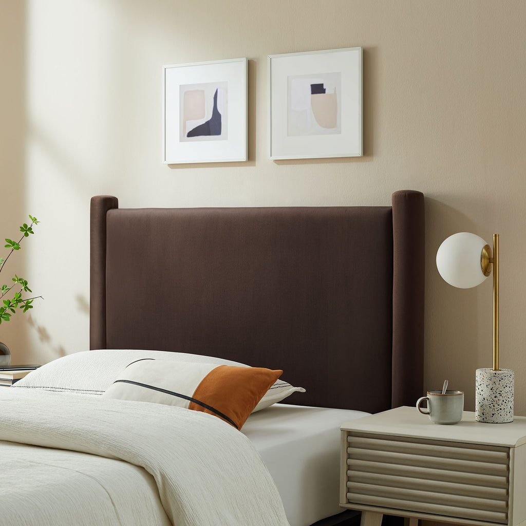Rael Performance Velvet Twin Headboard - Chocolate Brown