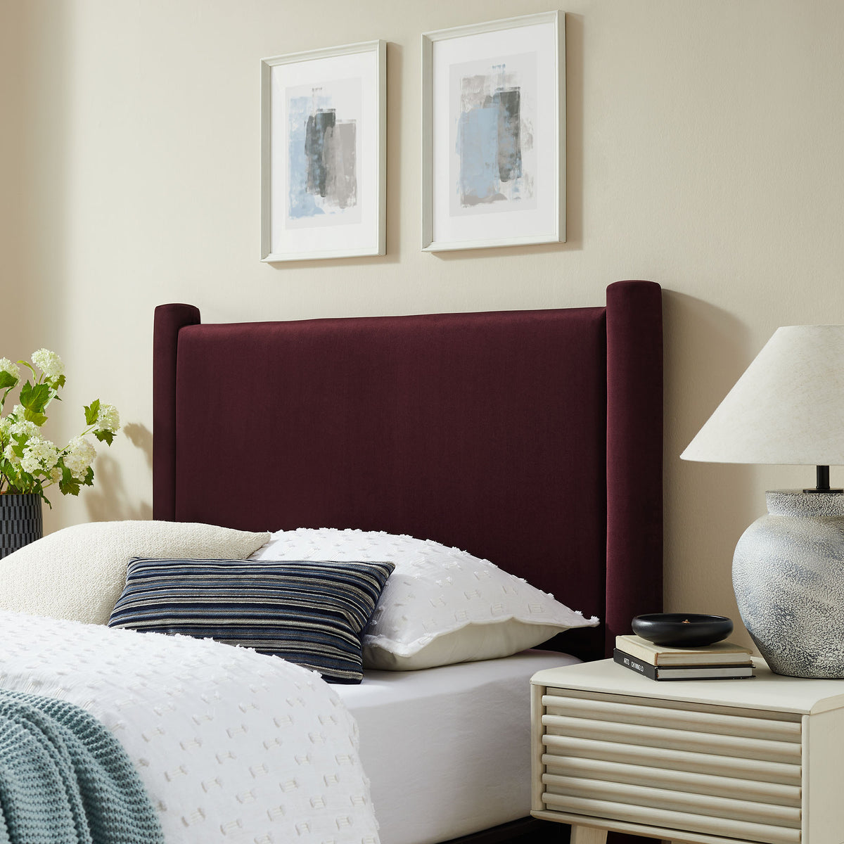 Rael Performance Velvet Twin Headboard - Mulberry