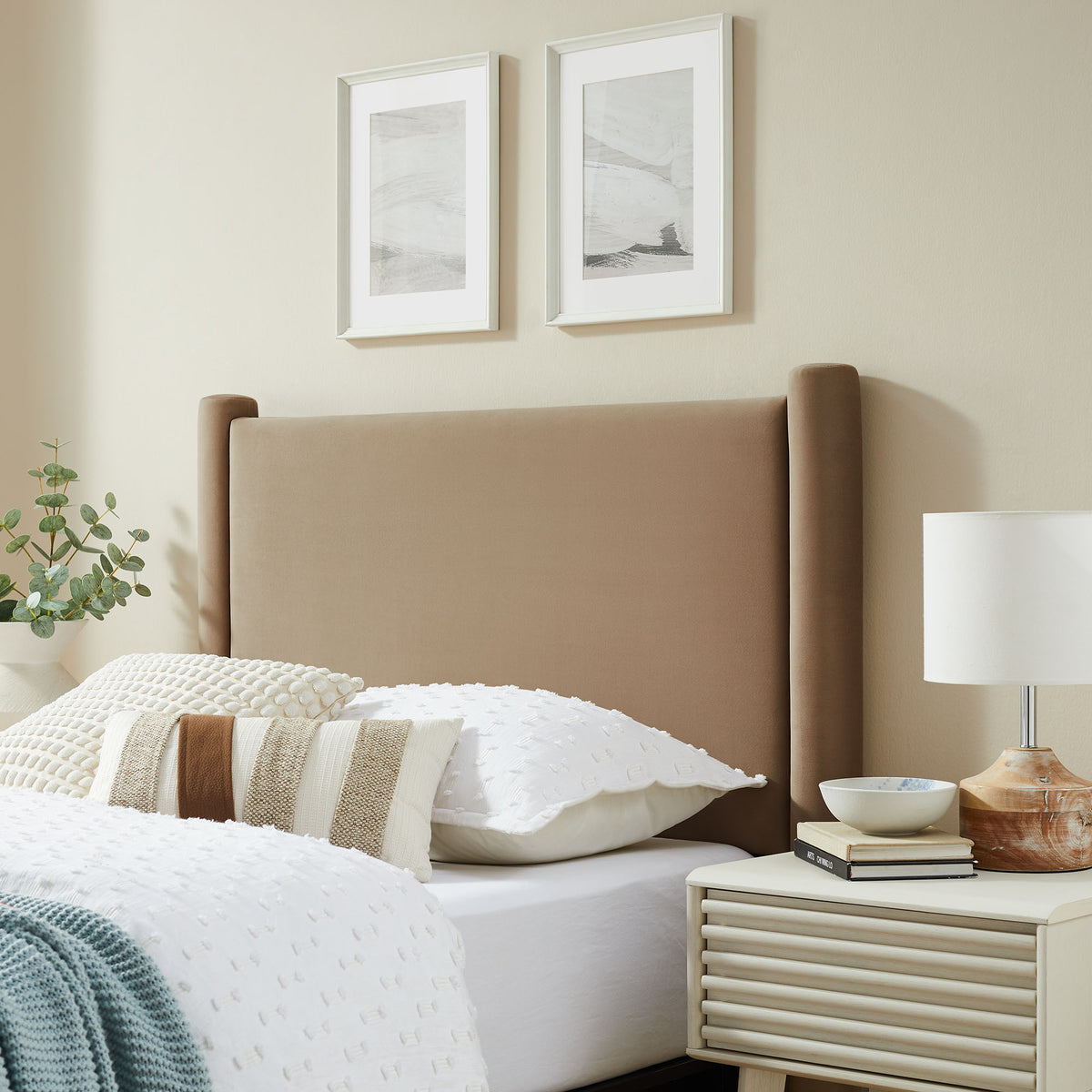 Rael Performance Velvet Twin Headboard - Taupe