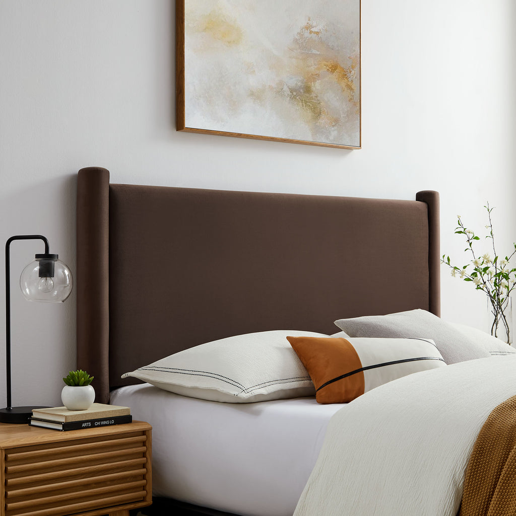 Rael Performance Velvet Full Headboard - Chocolate Brown