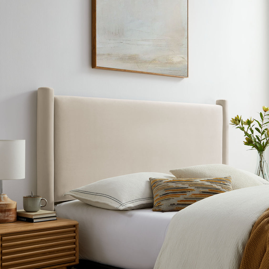 Rael Performance Velvet Queen Headboard - Alabaster