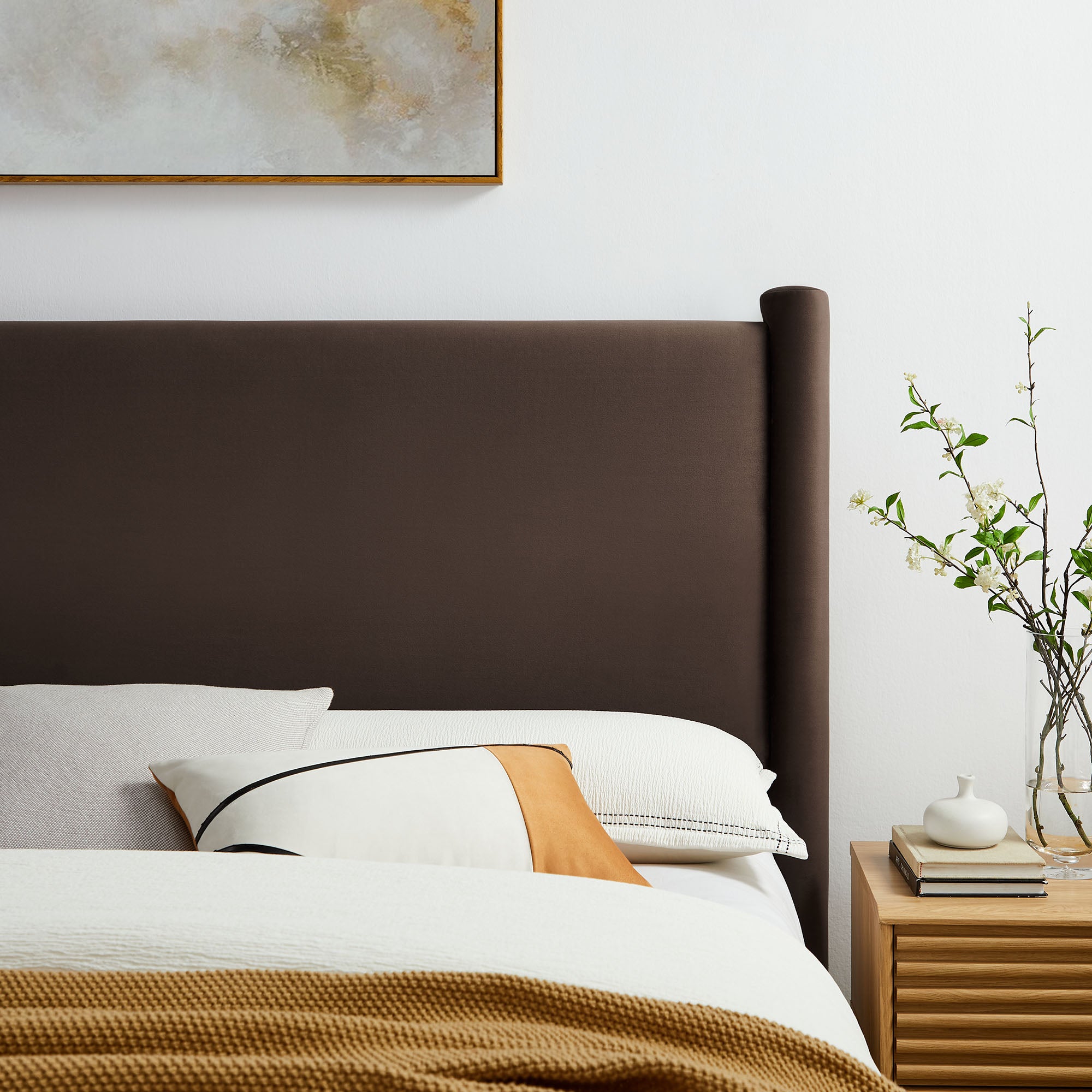 Rael Performance Velvet Queen Headboard - Chocolate Brown