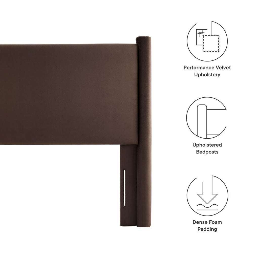 Rael Performance Velvet Queen Headboard - Chocolate Brown