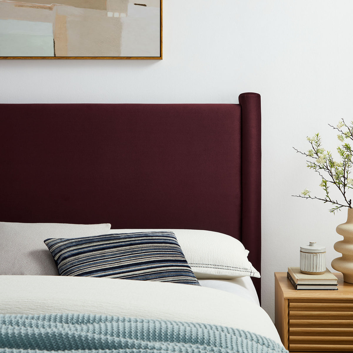 Rael Performance Velvet Queen Headboard - Mulberry