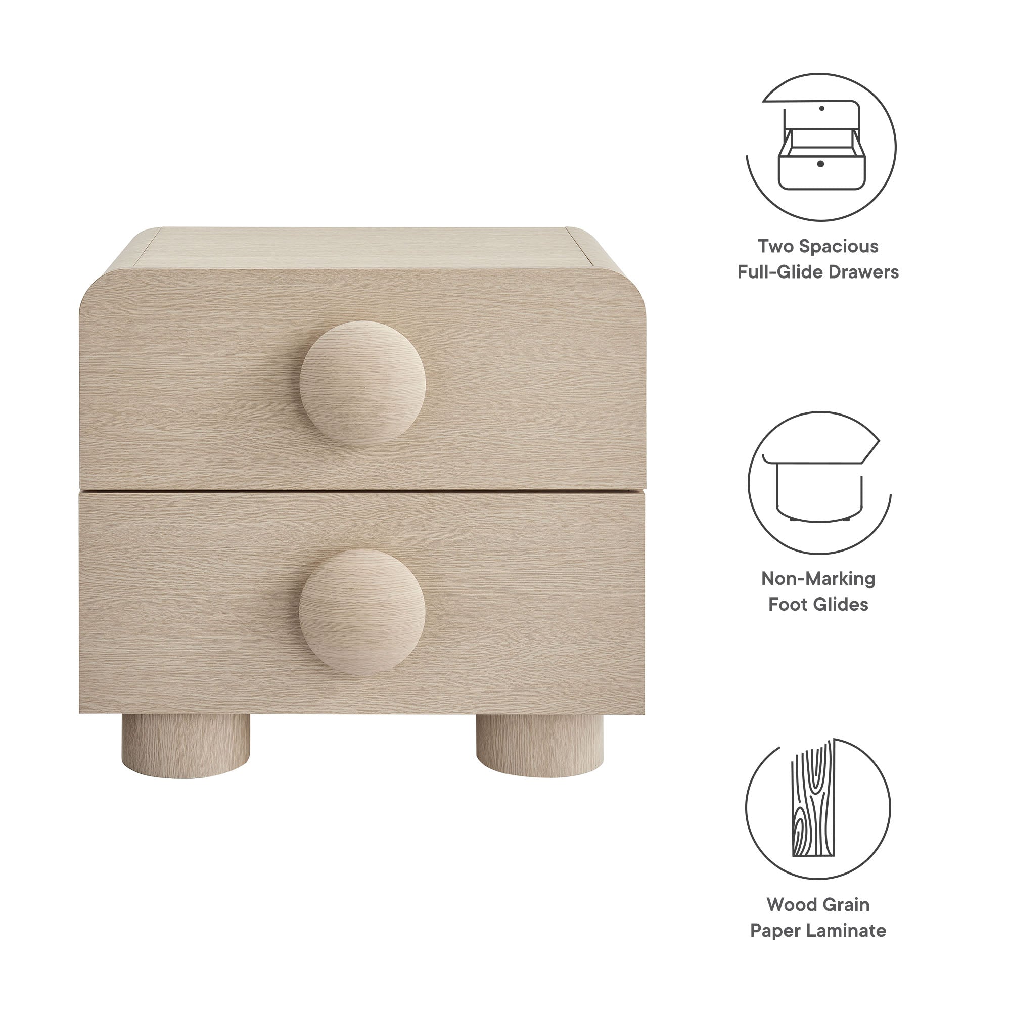Sonnet 2-Drawer Nightstand - Ash