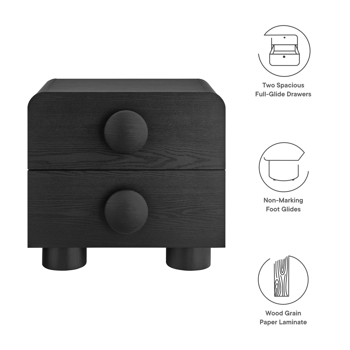 Sonnet 2-Drawer Nightstand - Black