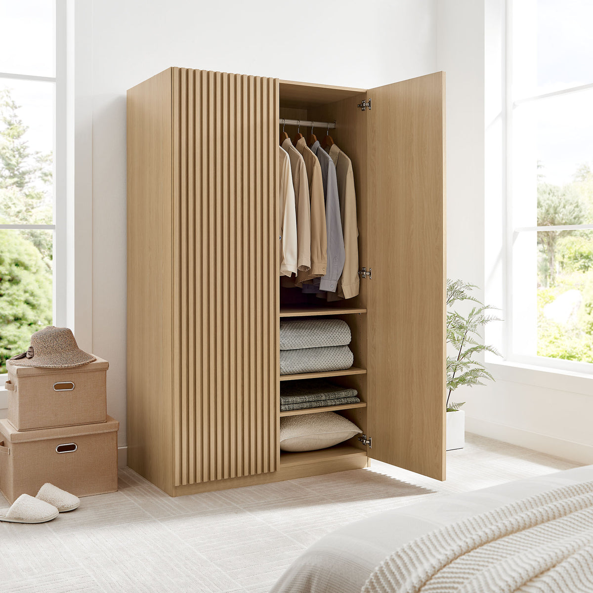 Render 2-Door Wardrobe Closet - Oak