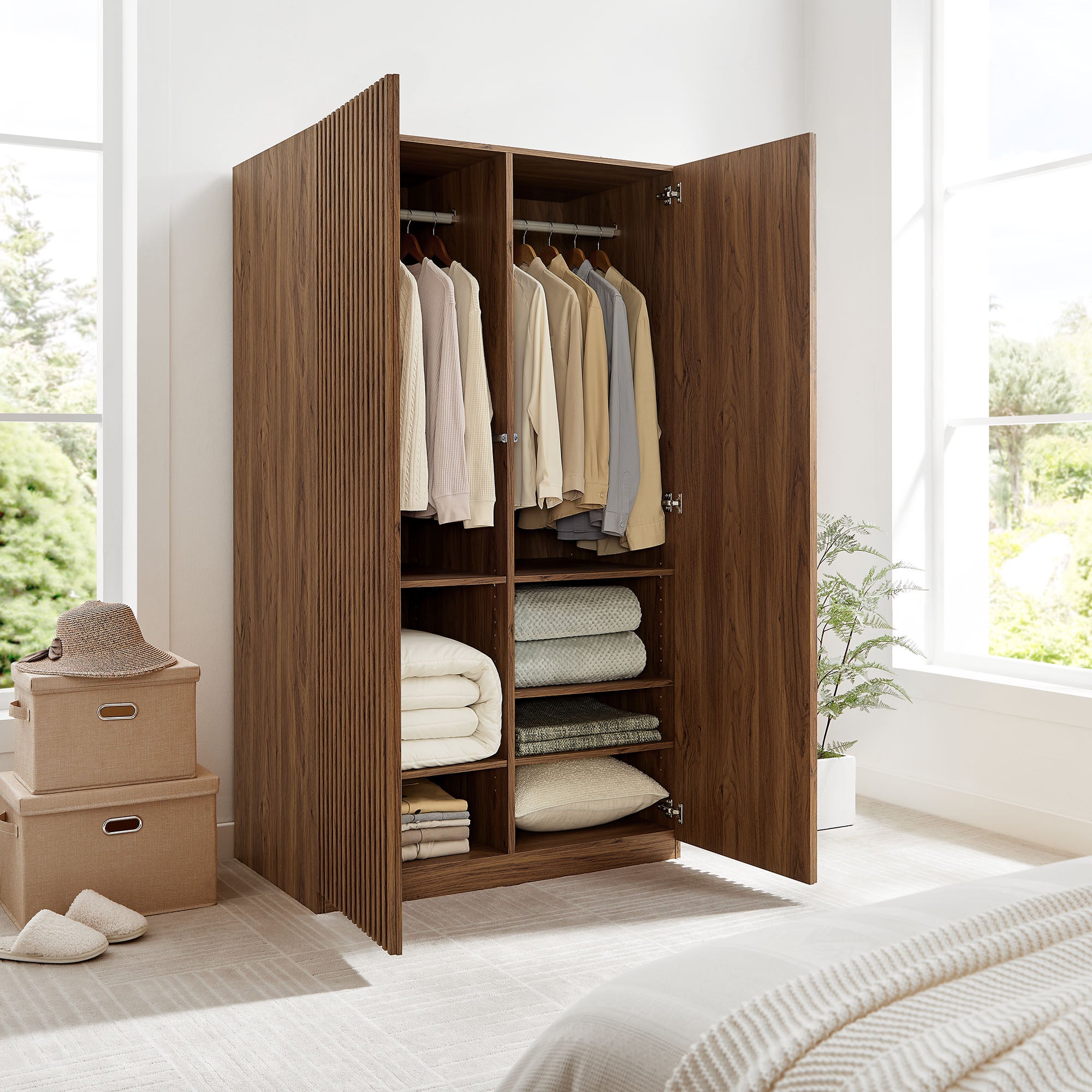 Render 2-Door Wardrobe Closet - Walnut