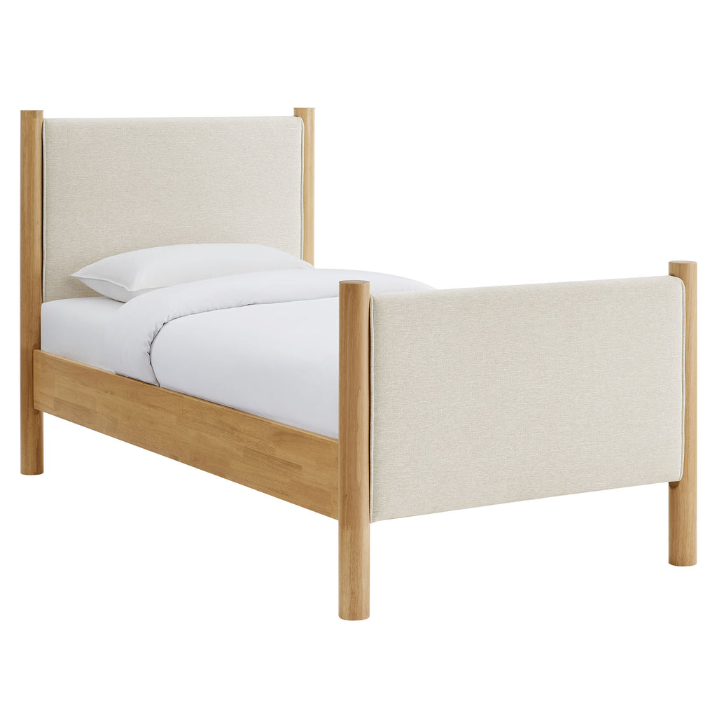 Maven Twin Size Fabric Upholstered Platform Bed - Ivory Oak