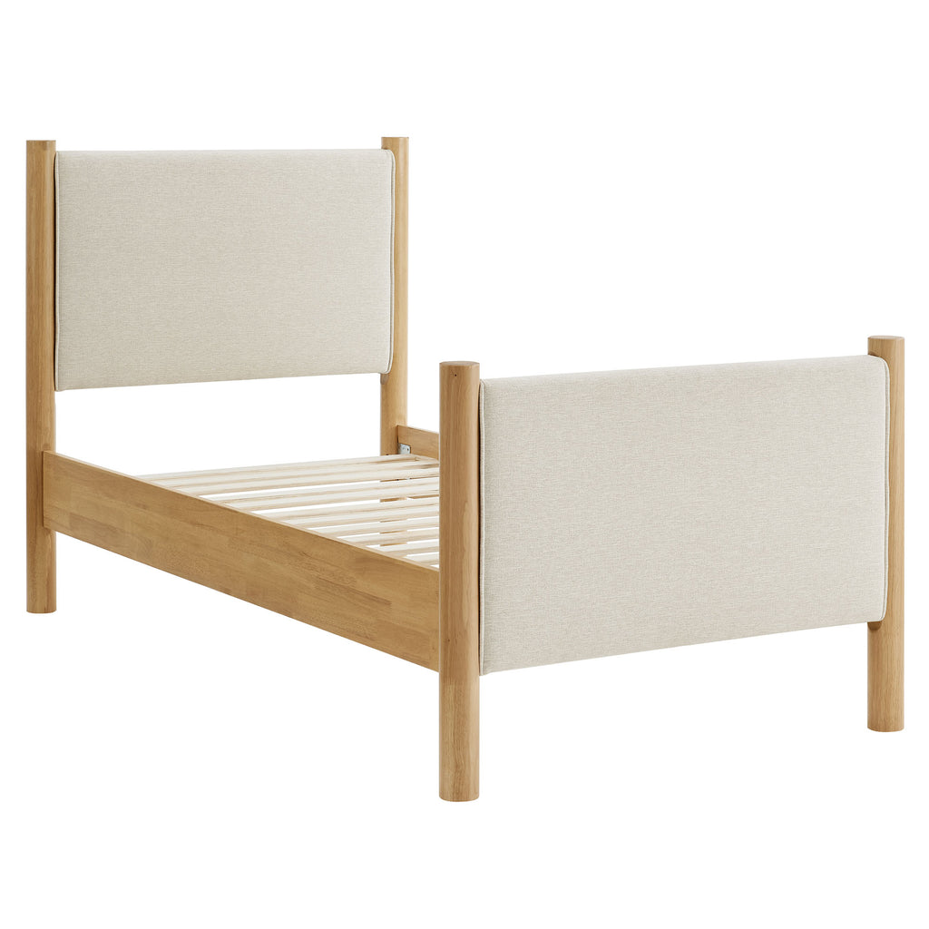 Maven Twin Size Fabric Upholstered Platform Bed - Ivory Oak