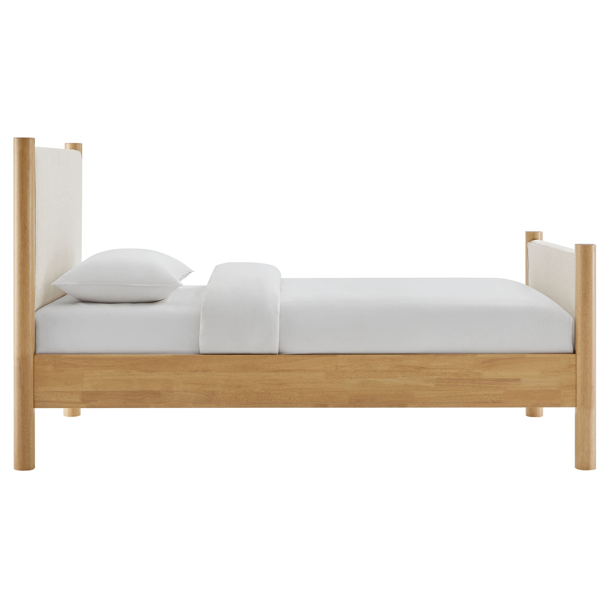 Maven Twin Size Fabric Upholstered Platform Bed - Ivory Oak