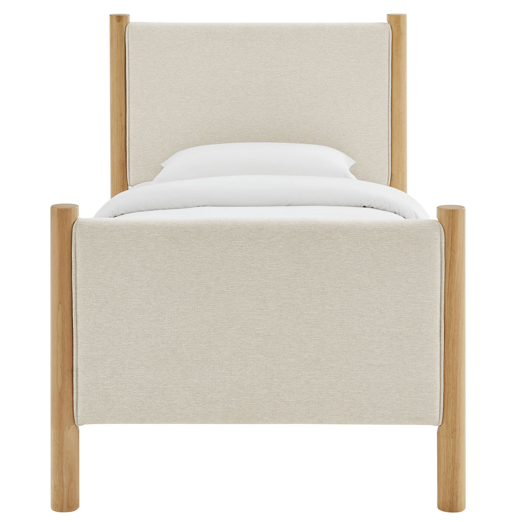 Maven Twin Size Fabric Upholstered Platform Bed - Ivory Oak