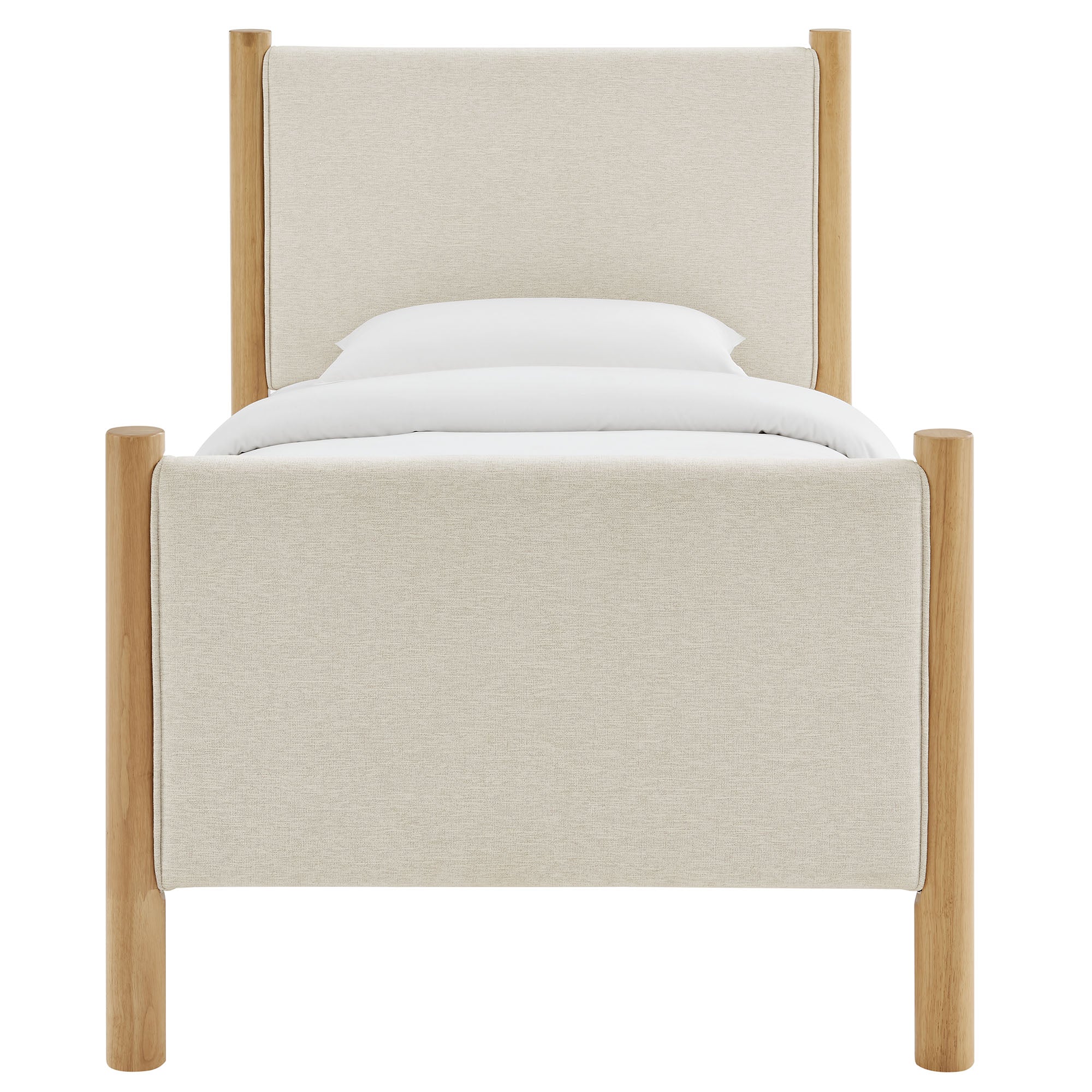 Maven Twin Size Fabric Upholstered Platform Bed - Ivory Oak