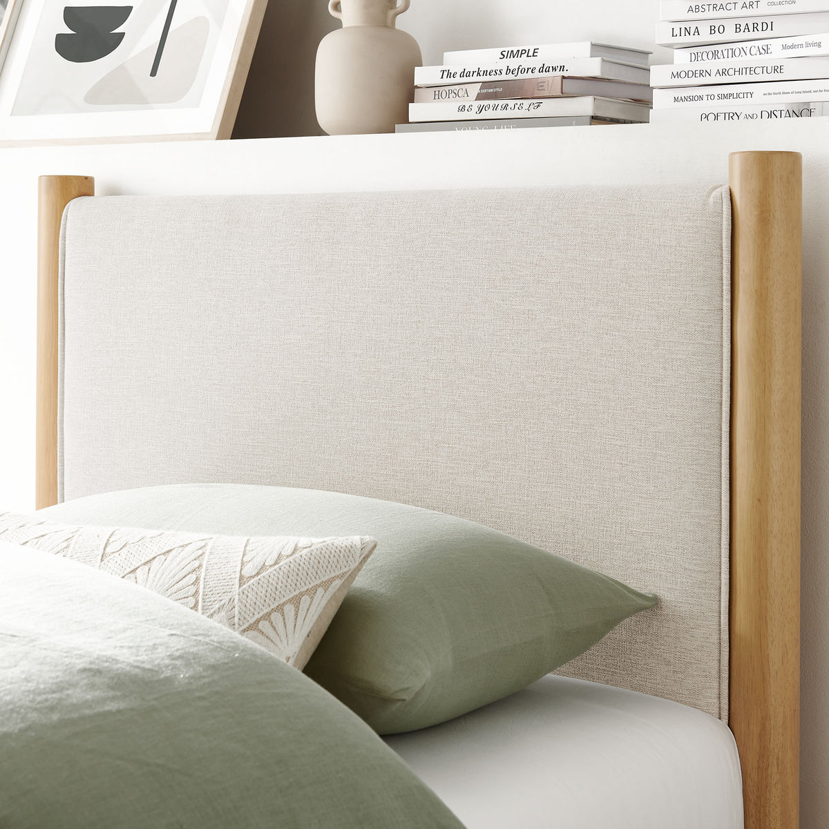 Maven Twin Size Fabric Upholstered Platform Bed - Ivory Oak