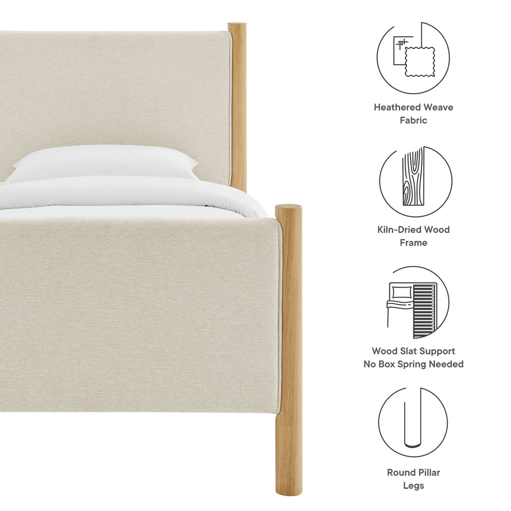 Maven Twin Size Fabric Upholstered Platform Bed - Ivory Oak