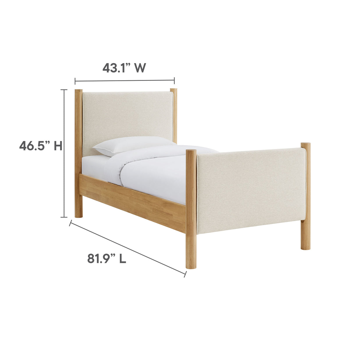 Maven Twin Size Fabric Upholstered Platform Bed - Ivory Oak