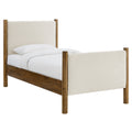 Maven Twin Size Fabric Upholstered Platform Bed - Ivory Walnut