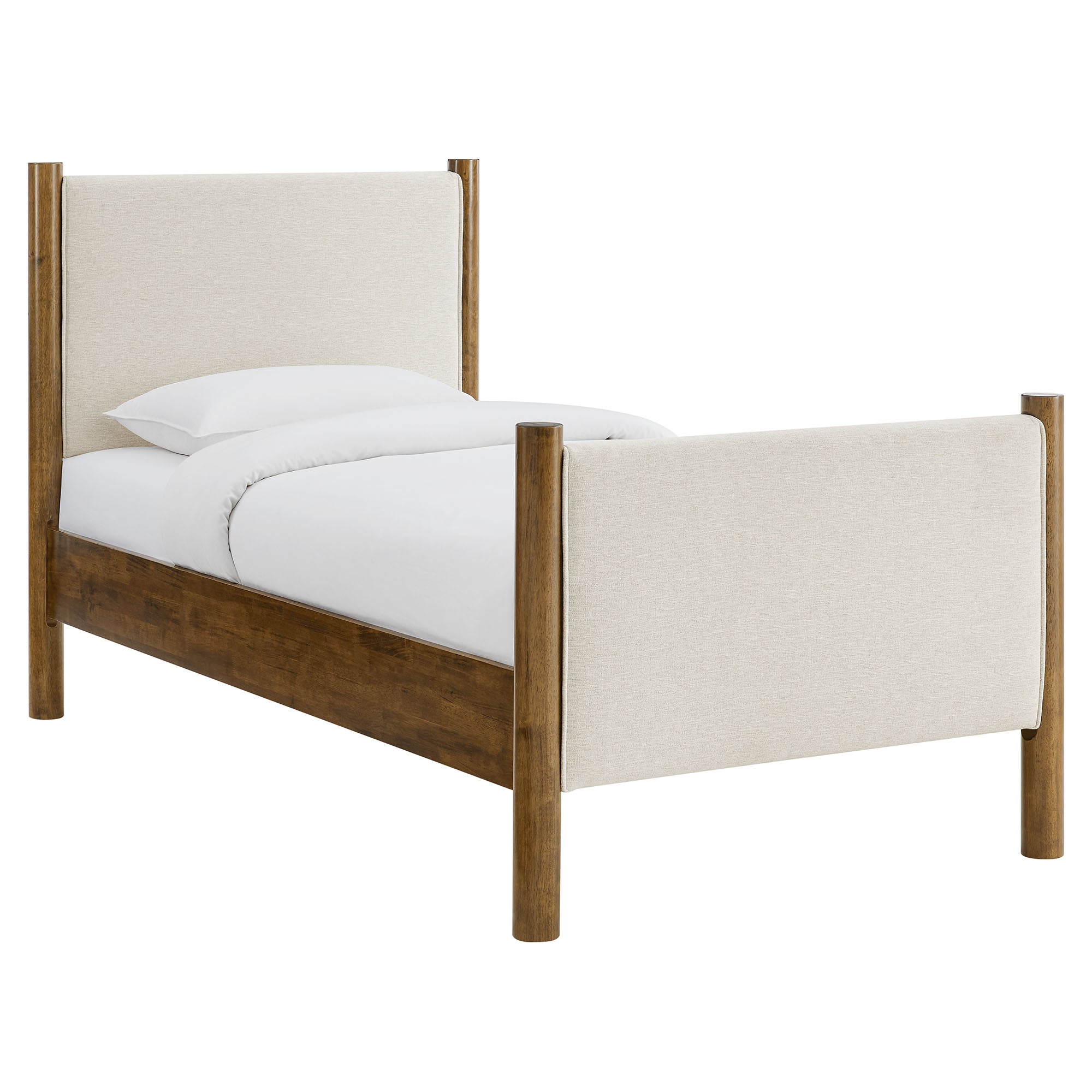 Maven Twin Size Fabric Upholstered Platform Bed - Ivory Walnut