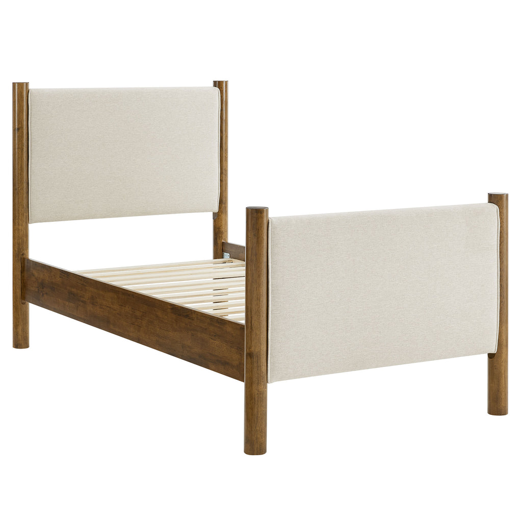 Maven Twin Size Fabric Upholstered Platform Bed - Ivory Walnut