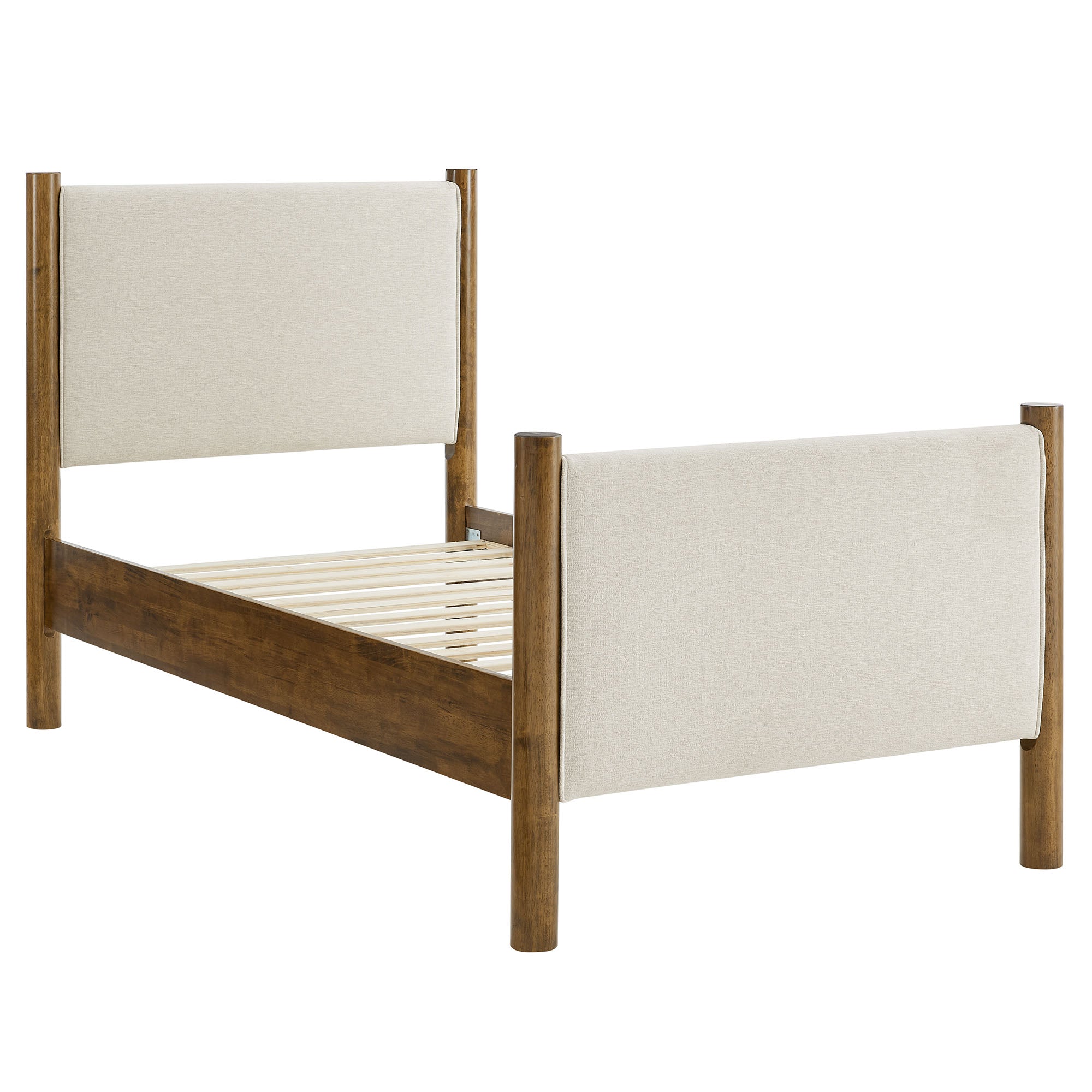 Maven Twin Size Fabric Upholstered Platform Bed - Ivory Walnut