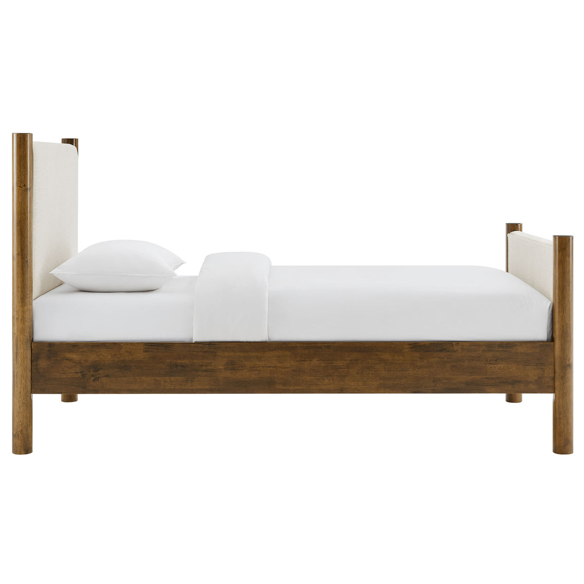 Maven Twin Size Fabric Upholstered Platform Bed - Ivory Walnut