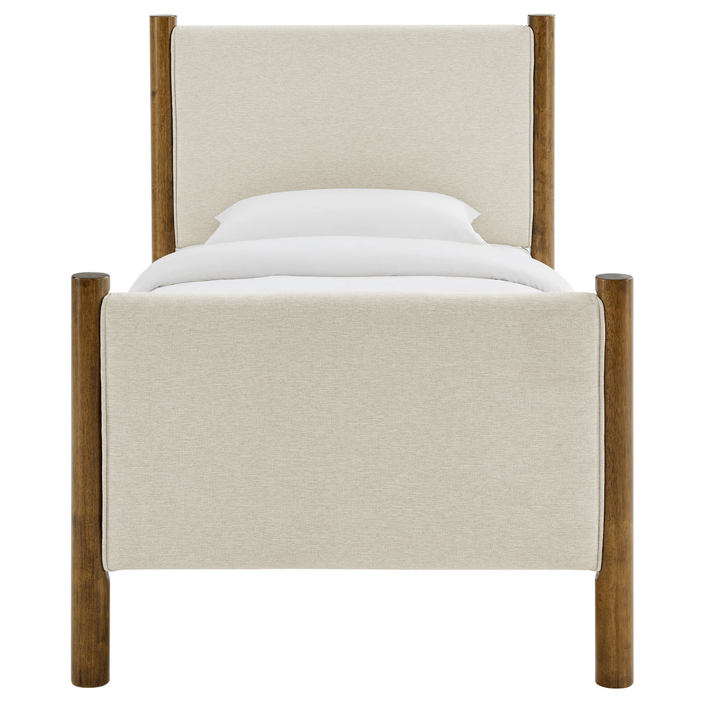 Maven Twin Size Fabric Upholstered Platform Bed - Ivory Walnut