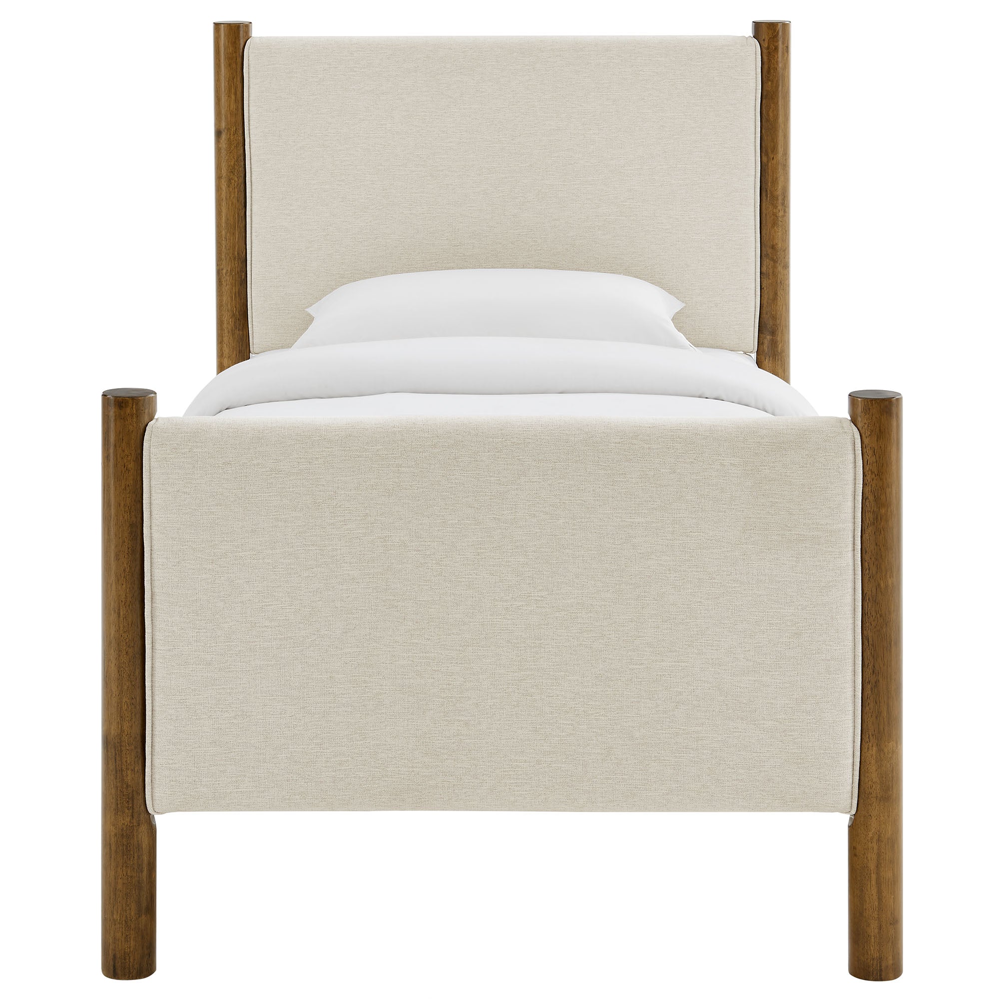 Maven Twin Size Fabric Upholstered Platform Bed - Ivory Walnut