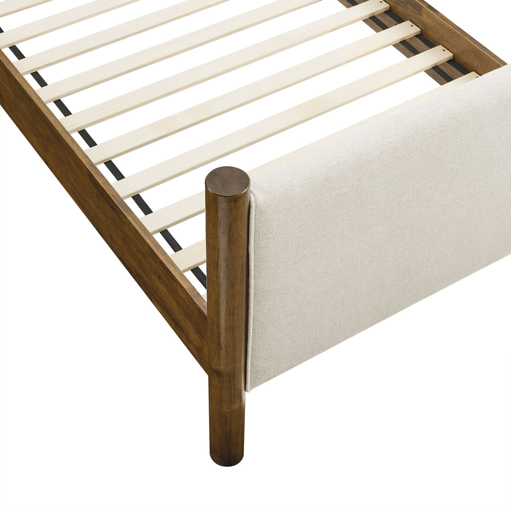 Maven Twin Size Fabric Upholstered Platform Bed - Ivory Walnut