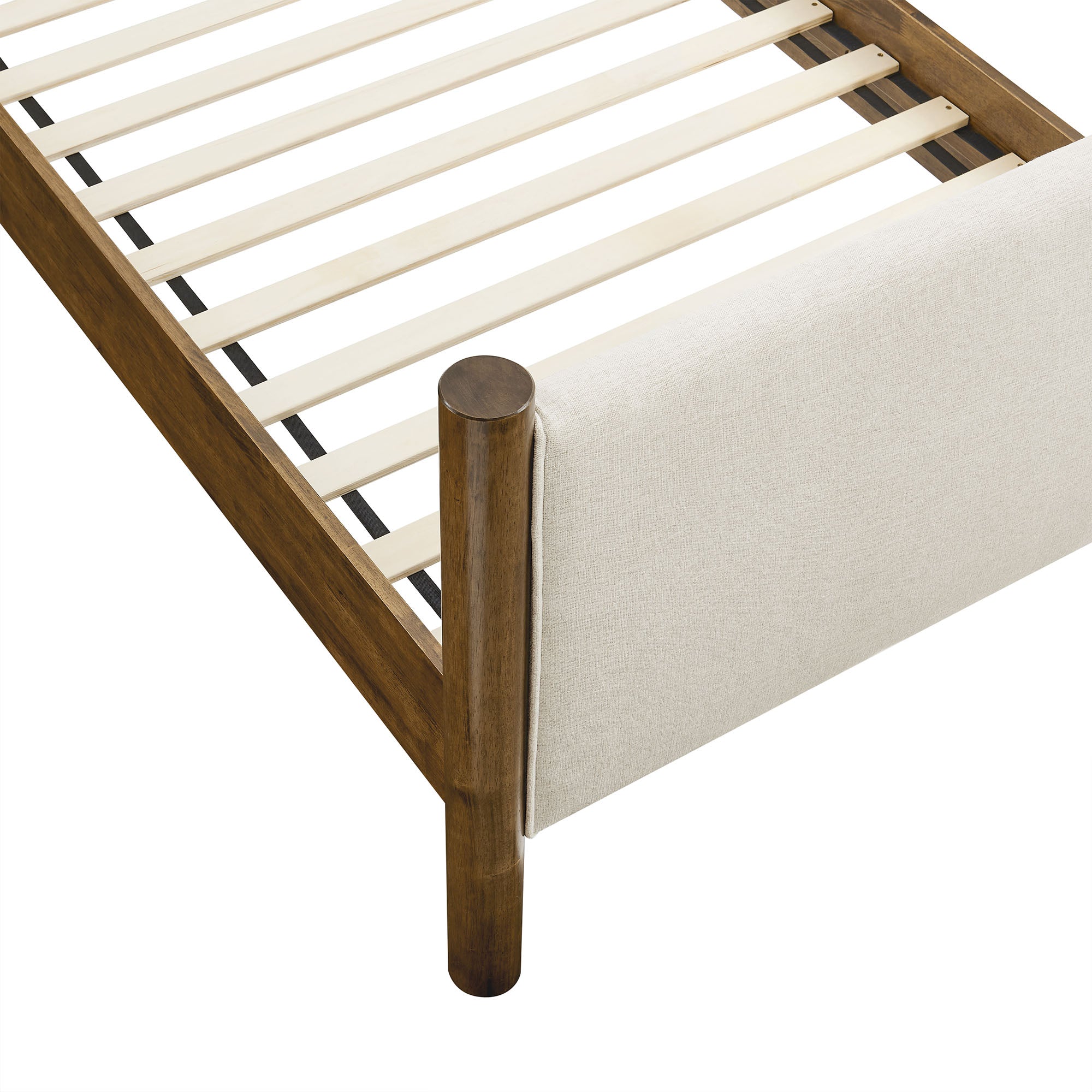 Maven Twin Size Fabric Upholstered Platform Bed - Ivory Walnut