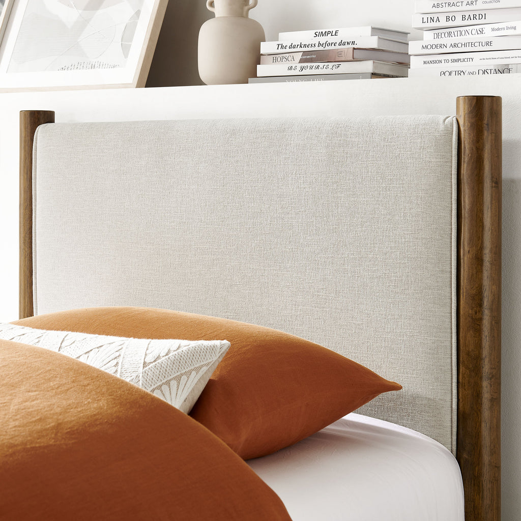 Maven Twin Size Fabric Upholstered Platform Bed - Ivory Walnut