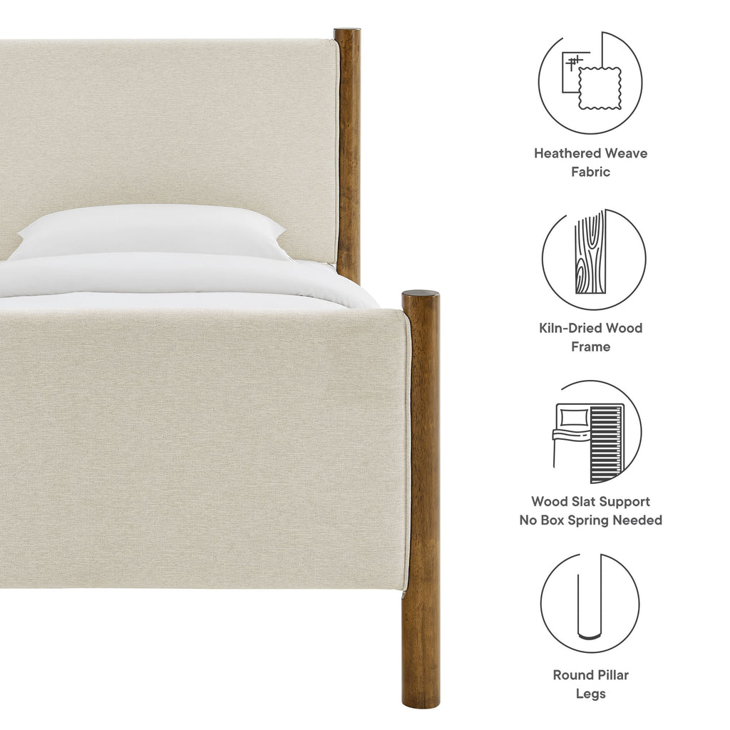 Maven Twin Size Fabric Upholstered Platform Bed - Ivory Walnut