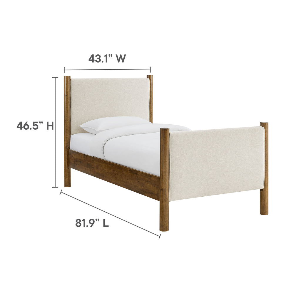 Maven Twin Size Fabric Upholstered Platform Bed - Ivory Walnut