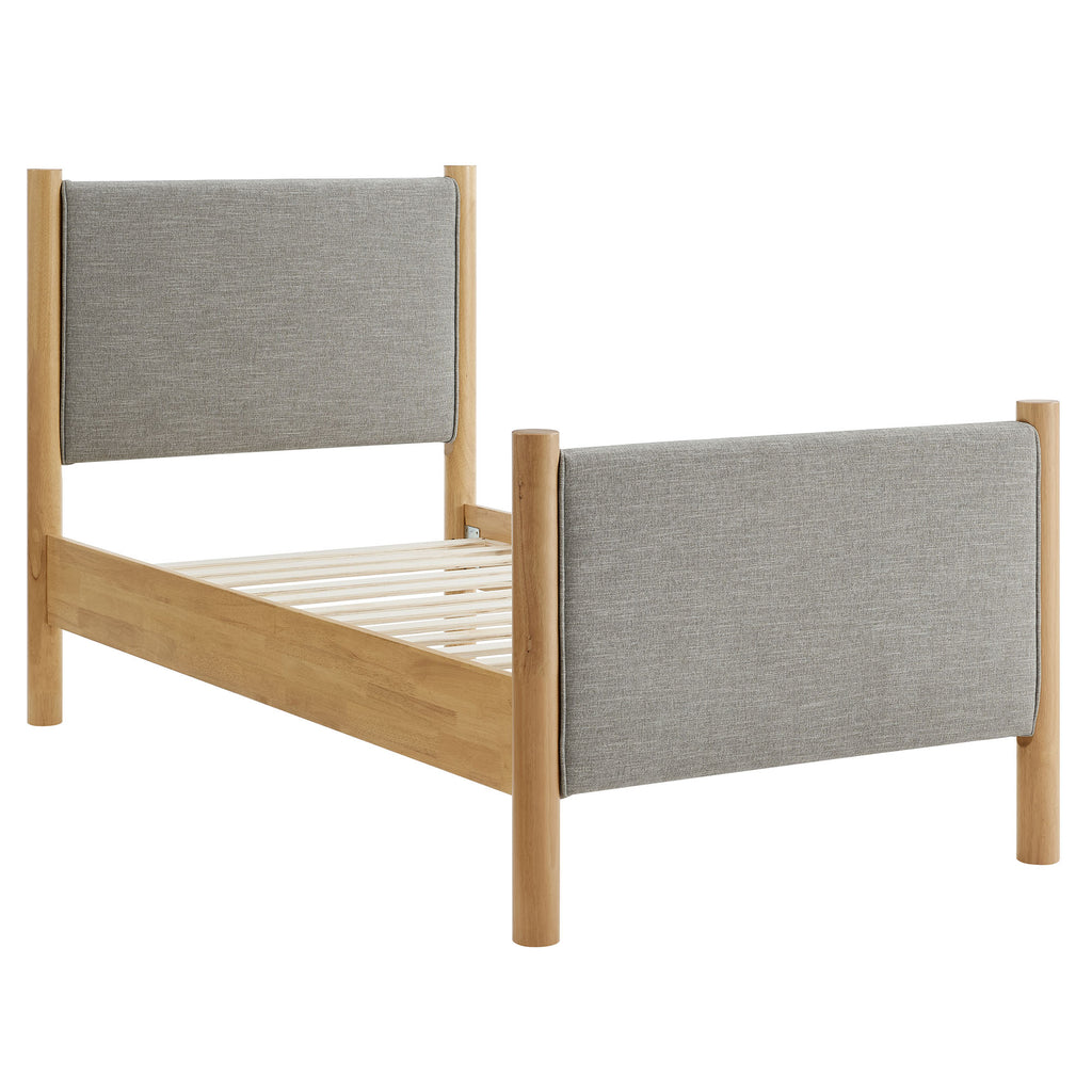 Maven Twin Size Fabric Upholstered Platform Bed - Wheat Oak
