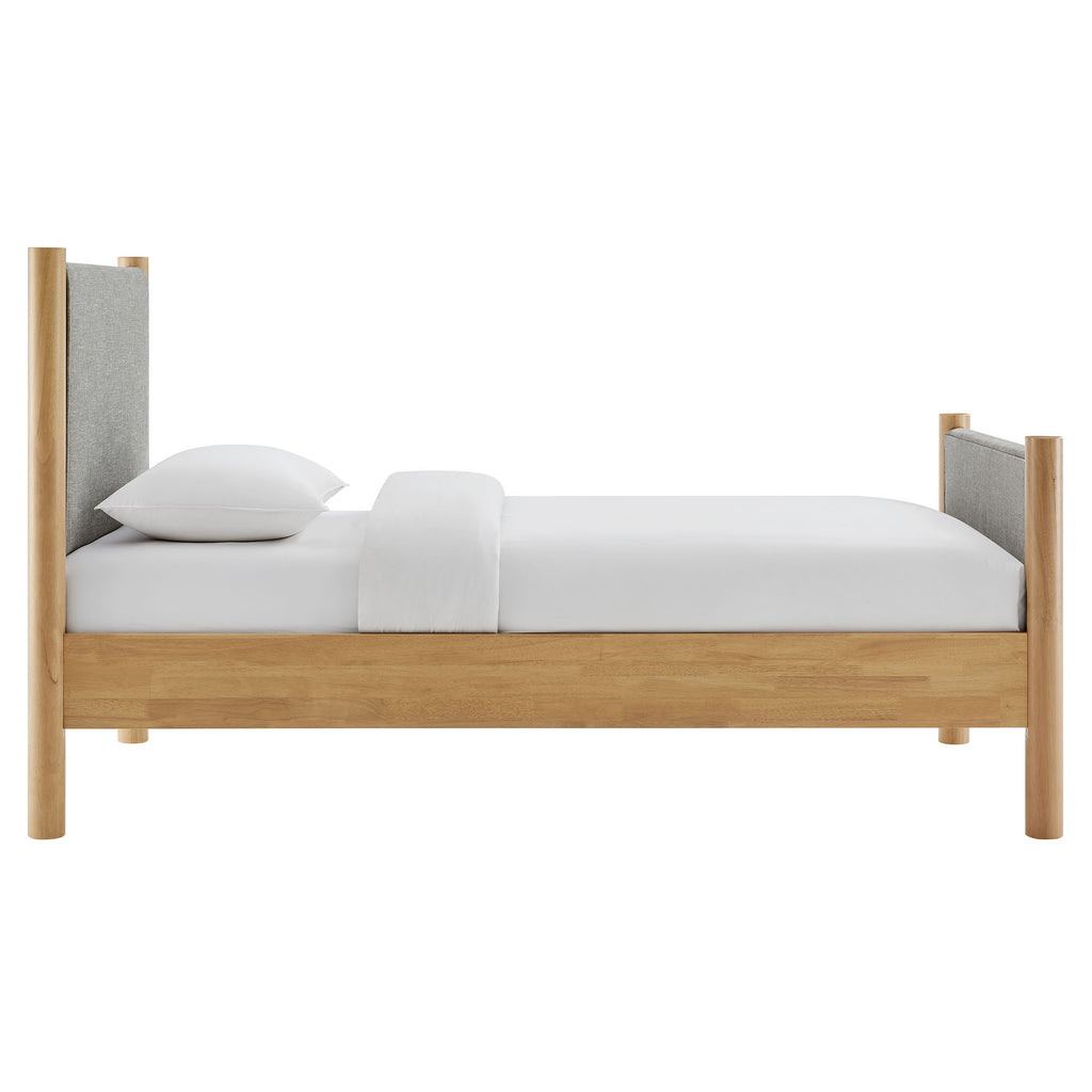 Maven Twin Size Fabric Upholstered Platform Bed - Wheat Oak