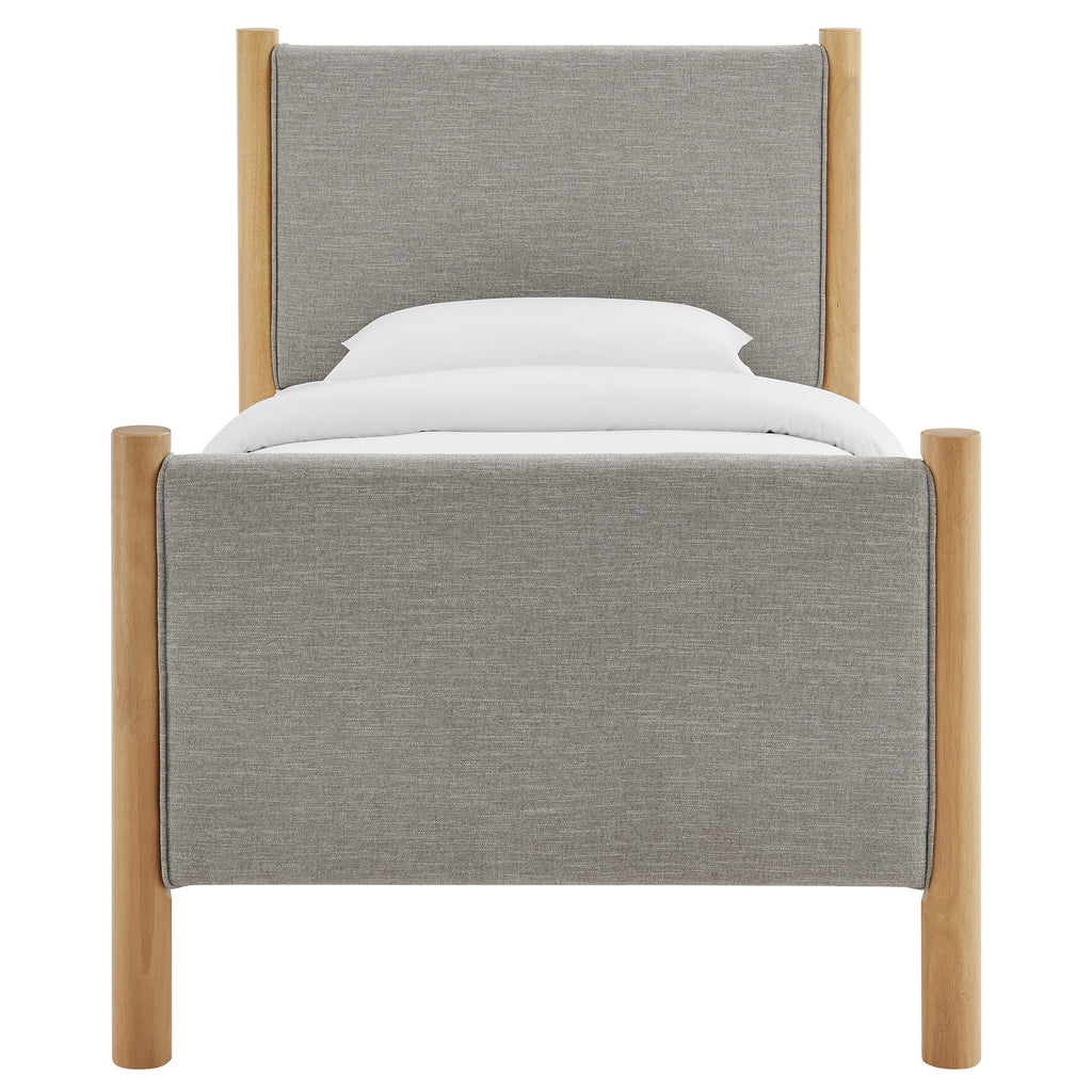 Maven Twin Size Fabric Upholstered Platform Bed - Wheat Oak